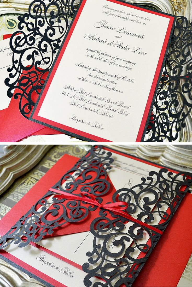 Black And Red Wedding Invitations Black And Red Laser Cut Wedding Invitation Paper Lace
