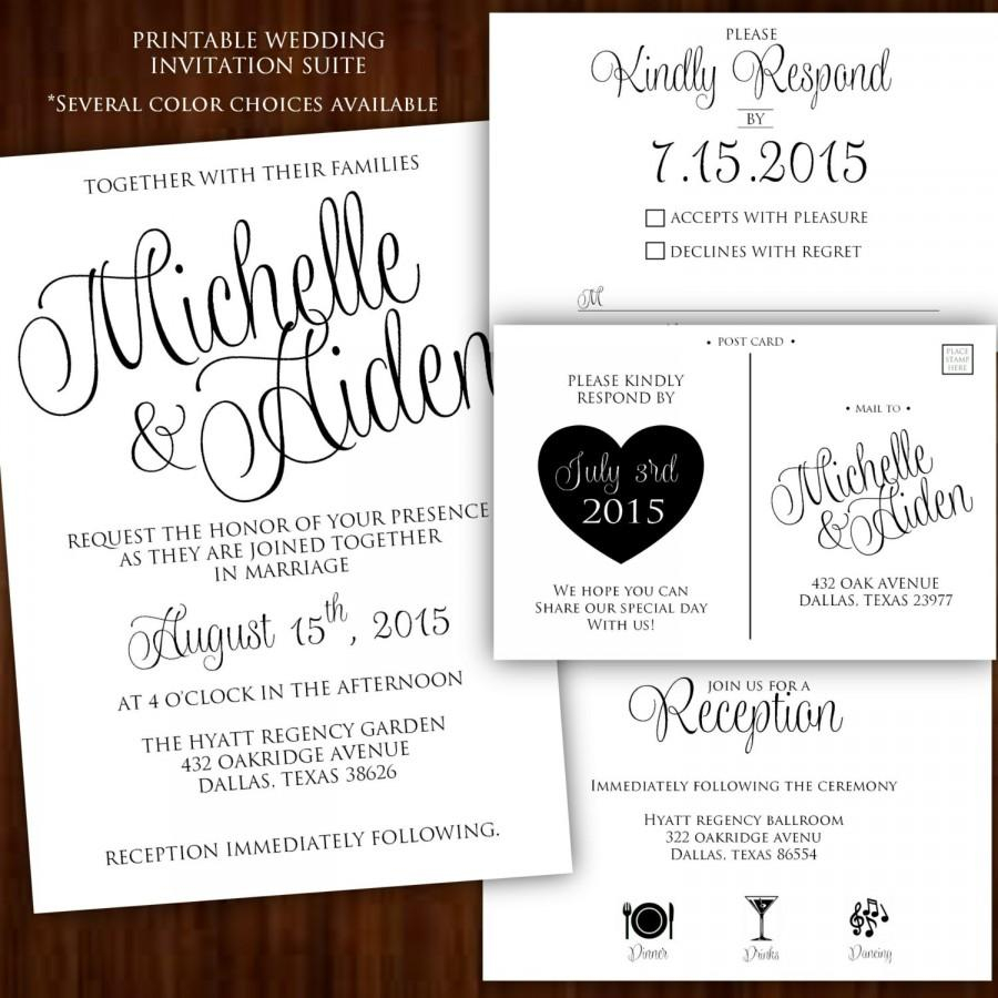 Black And White Wedding Invitations Printable Wedding Invitation Calligraphy Wedding Invitation