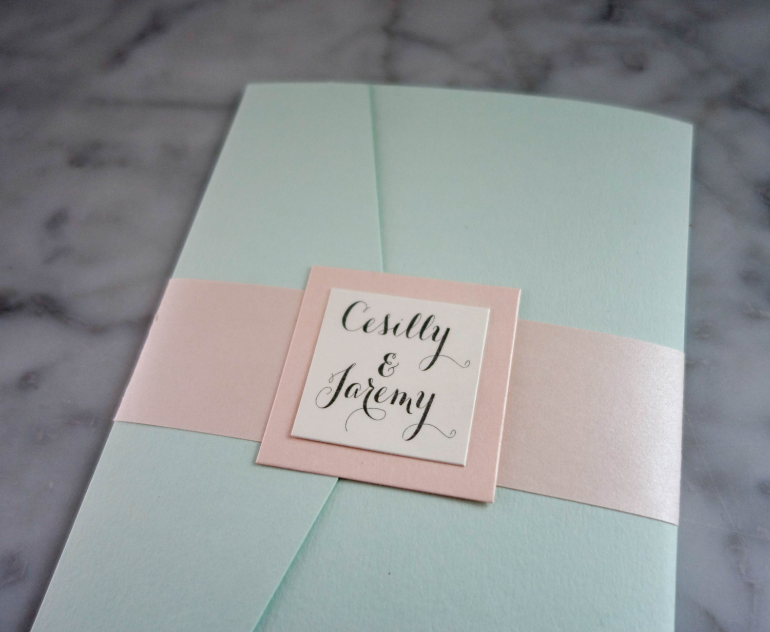 Mint Green Wedding Invitations Pocketfold Wedding Invitation In Mint Green Ivory Pewter And Soft