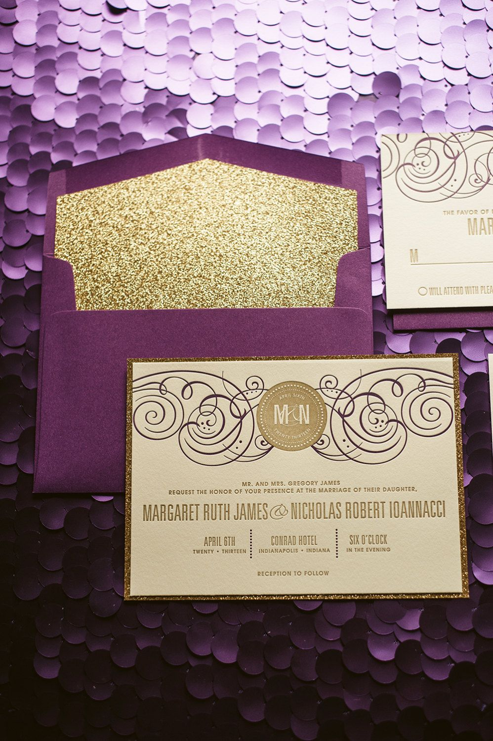 Purple And Gold Wedding Invitations Purple Gold Glitter Wedding Invitation Gold Glitter Wedding