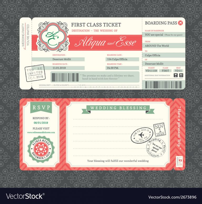 Ticket Wedding Invitations Vintage Boarding Pass Ticket Wedding Invitation Vector Image