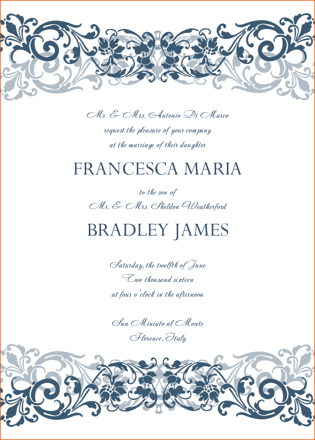 Excellent Image Of Wedding Invitation Templates Word Denchaihosp Com