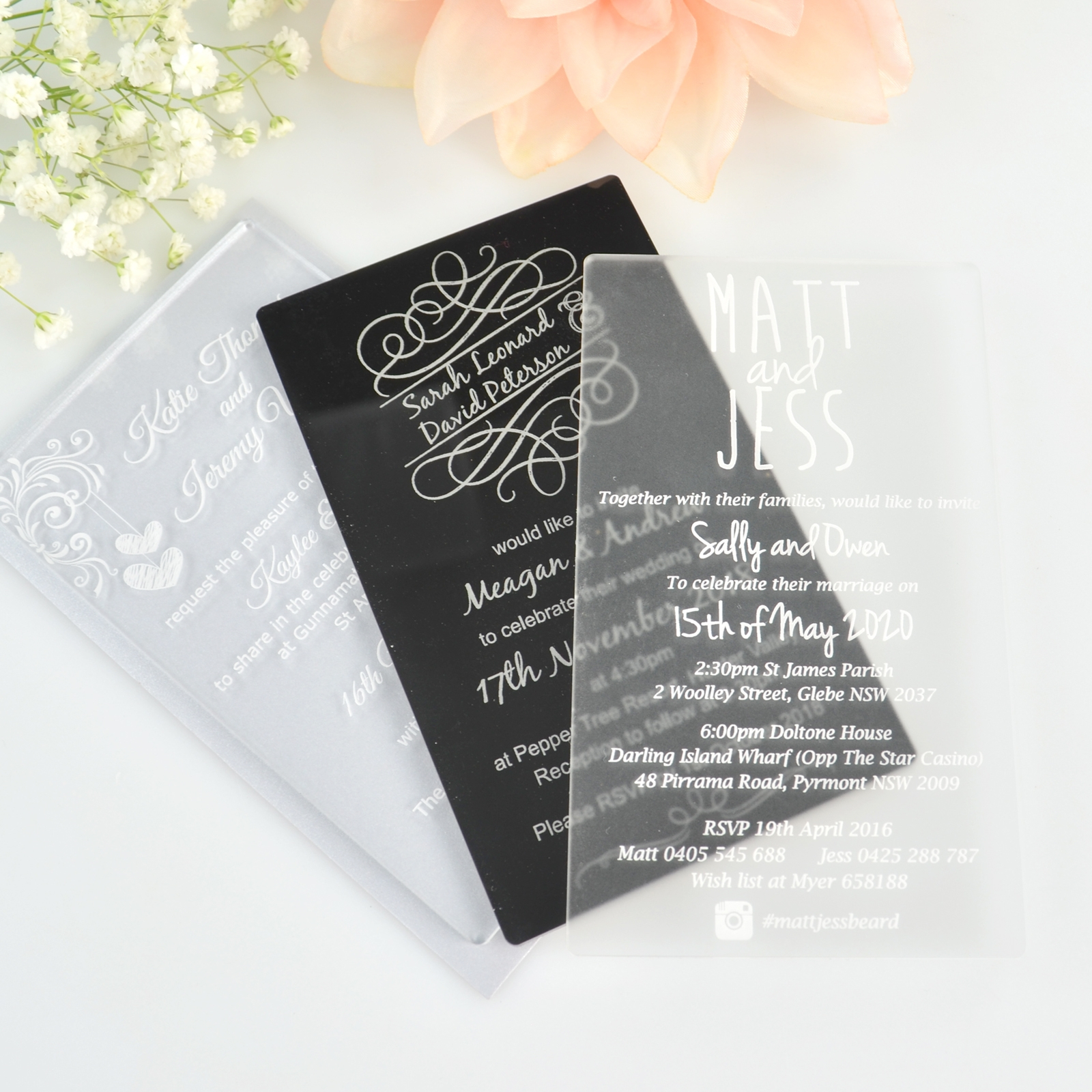 Sample Of Gold Monogram Acrylic Wedding Invitations